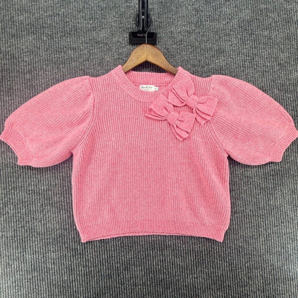 Shop The Mint Sweater Girls 12/14 Pink Excellent Bow Detail Puff Short Sleeve